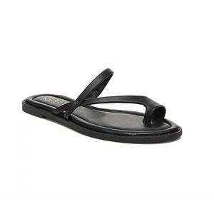 Franco Sarto Womens Black Leather Strappy Toe Loop Flat Sandals Minimalist 11